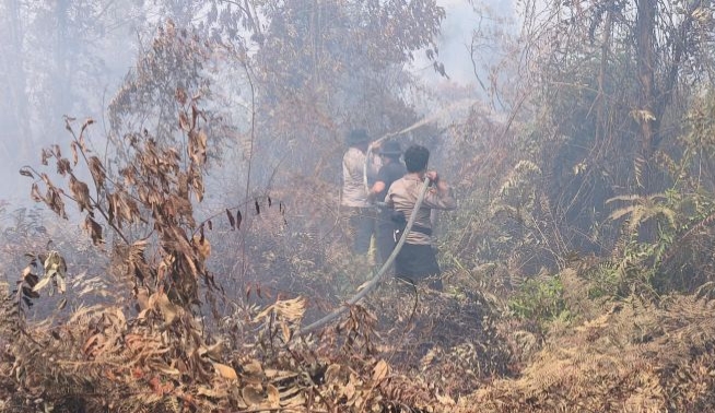 Kapolres Kampar Bawa 123 Personel Padamkan Karhutla  Rimbo Panjang